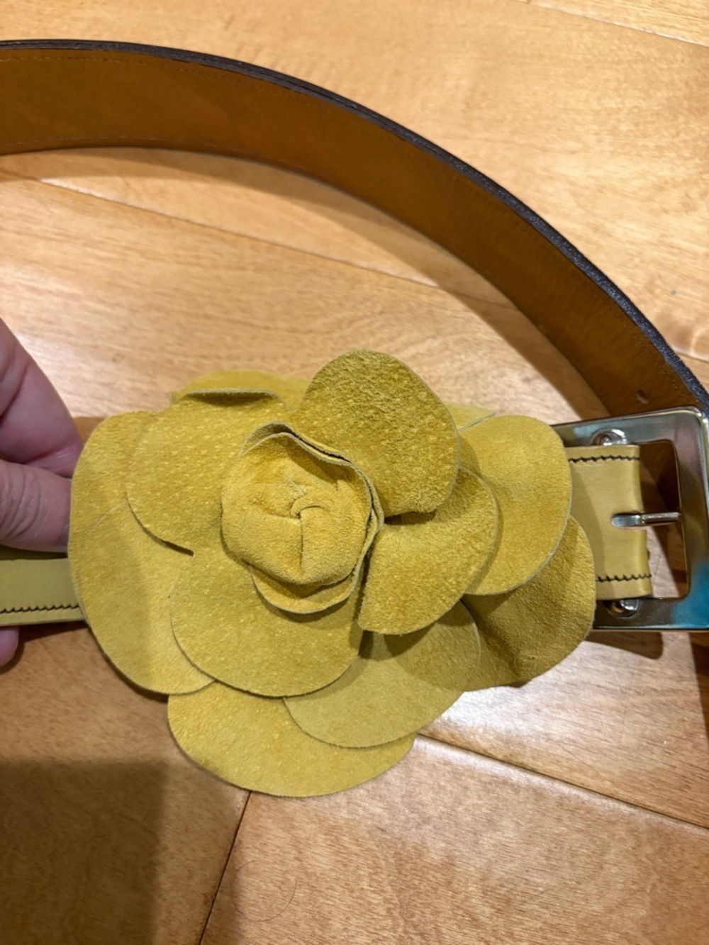 Cosa Monna Leather belt removable flower yellow M - Picture 2 of 5